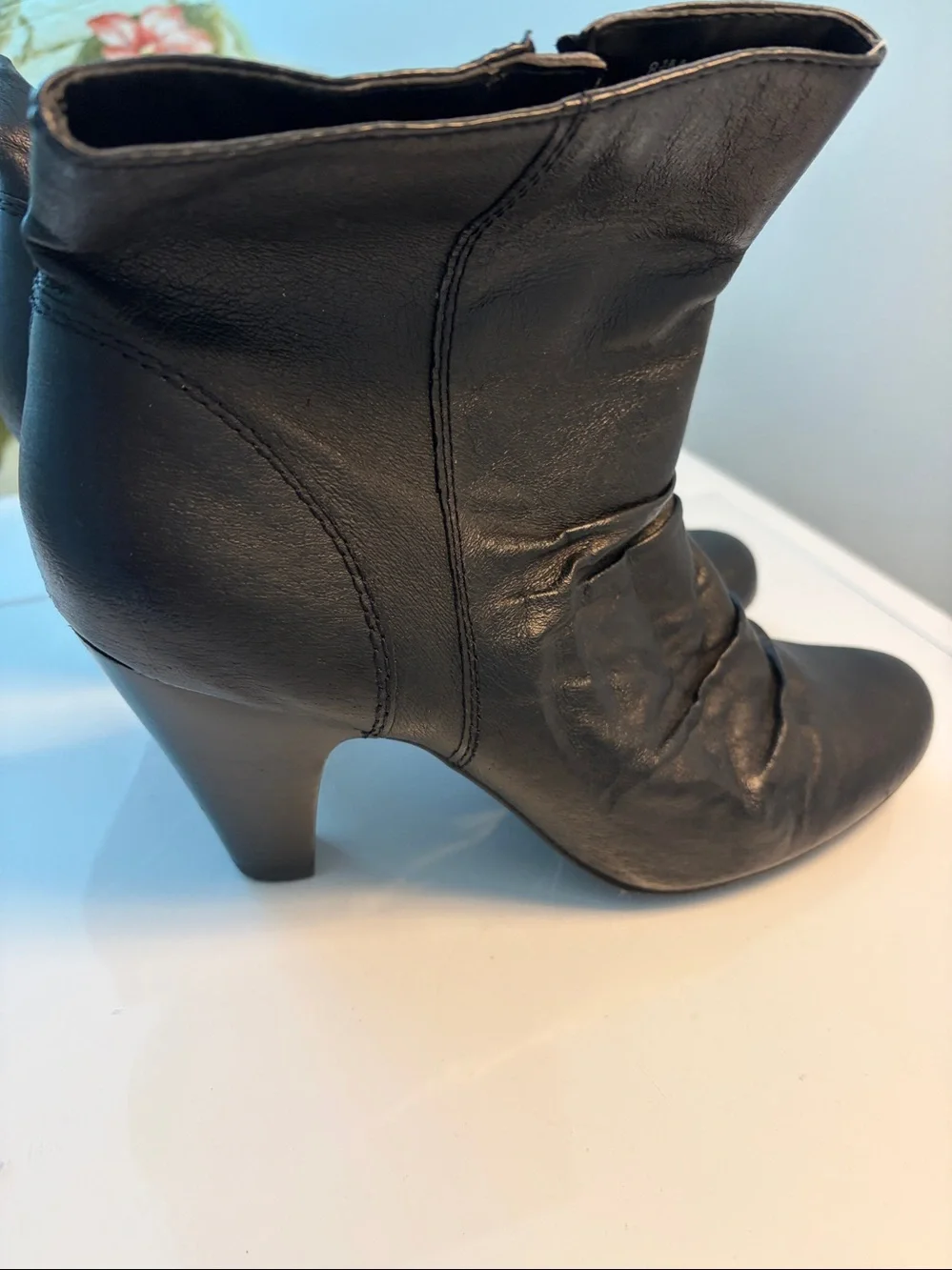 a.n.a Black Leather Ankle Booties with Low Block Heel